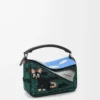 Borsa Puzzle Futurist Cat piccola in maglia ricamata e pelle di vitello classica Multicolor Verde