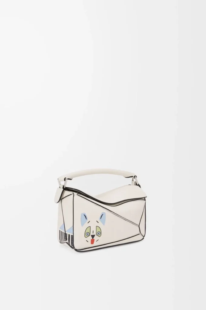 Borsa Puzzle mini Futurist Cat in classica pelle di vitello Soft White Borsa Puzzle mini Futurist Cat in classica pelle di vitello Soft White