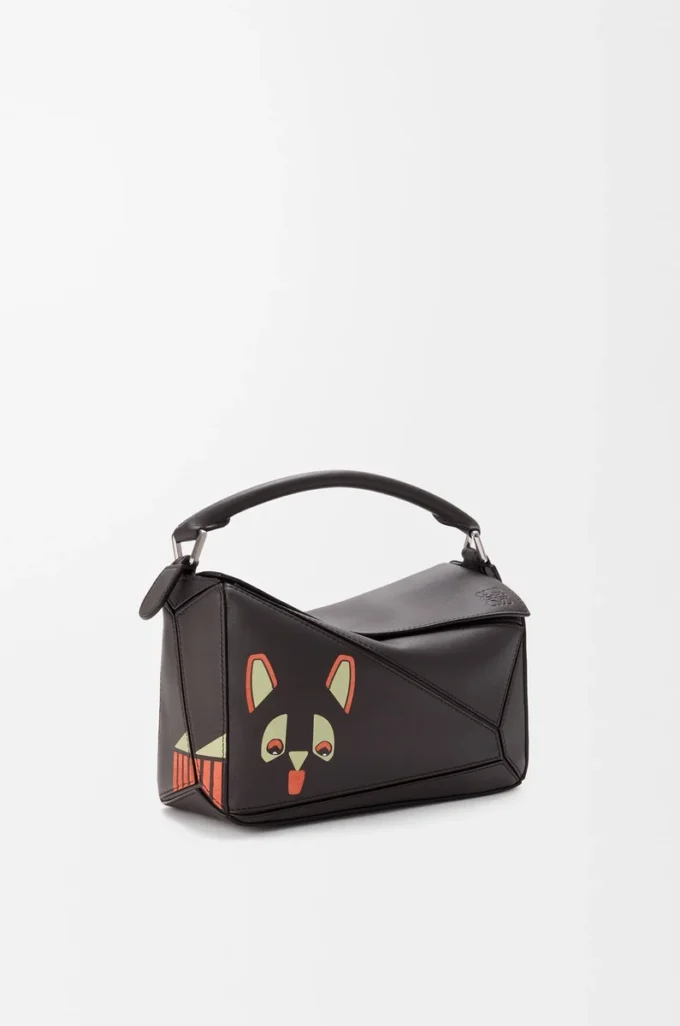 Borsa Puzzle piccola Futurist Cat in pelle di vitello classica Dark Taupe