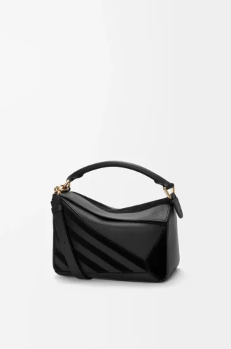 Borsa Puzzle piccola in pelle di vitello classica e pelle scamosciata Nera