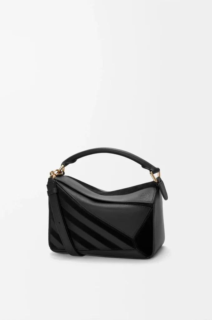 Borsa Puzzle piccola in pelle di vitello classica e pelle scamosciata Nera Borsa Puzzle piccola in pelle di vitello classica e pelle scamosciata Nera
