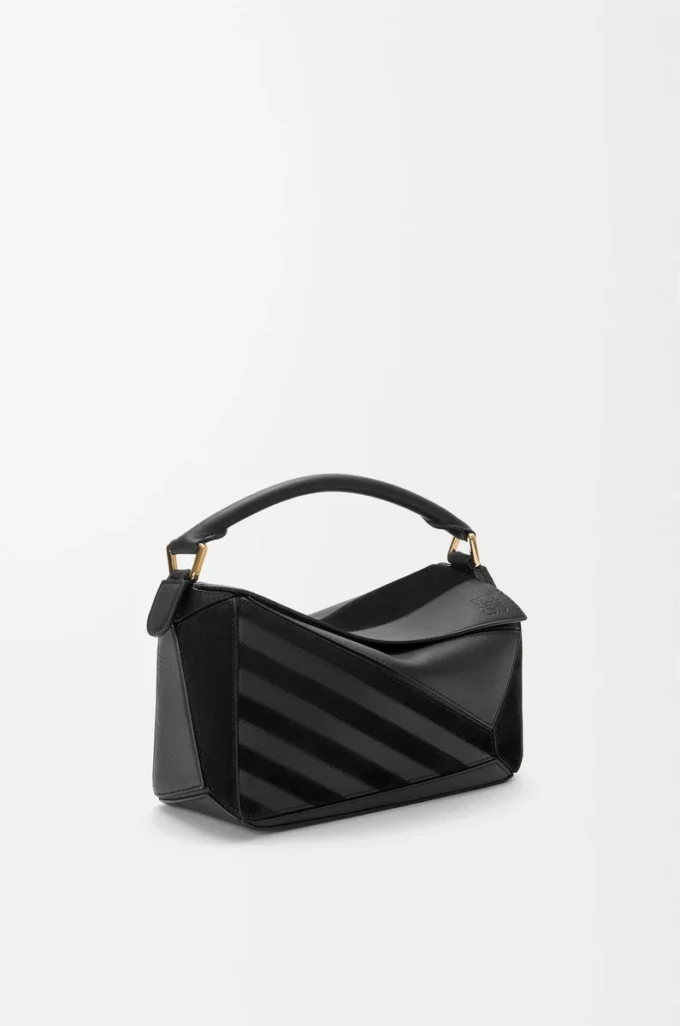 Borsa Puzzle piccola in pelle di vitello classica e pelle scamosciata Nera Borsa Puzzle piccola in pelle di vitello classica e pelle scamosciata Nera