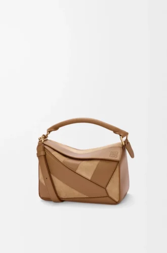 Borsa Puzzle piccola in pelle di vitello classica e pelle scamosciata Oak