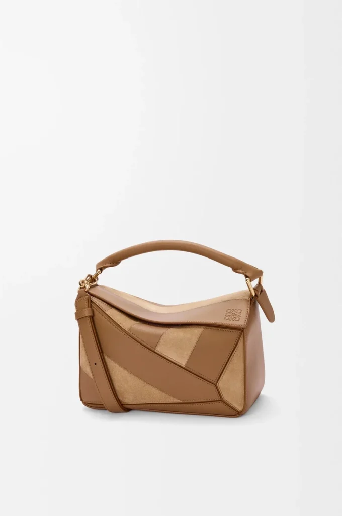 Borsa Puzzle piccola in pelle di vitello classica e pelle scamosciata Oak Borsa Puzzle piccola in pelle di vitello classica e pelle scamosciata Oak