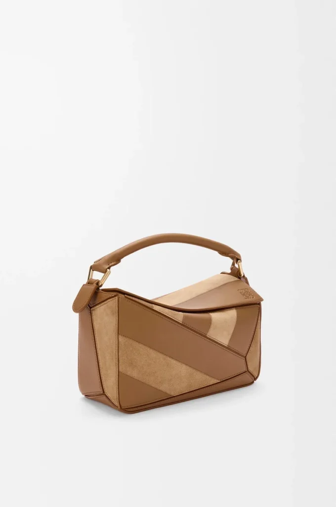 Borsa Puzzle piccola in pelle di vitello classica e pelle scamosciata Oak Borsa Puzzle piccola in pelle di vitello classica e pelle scamosciata Oak
