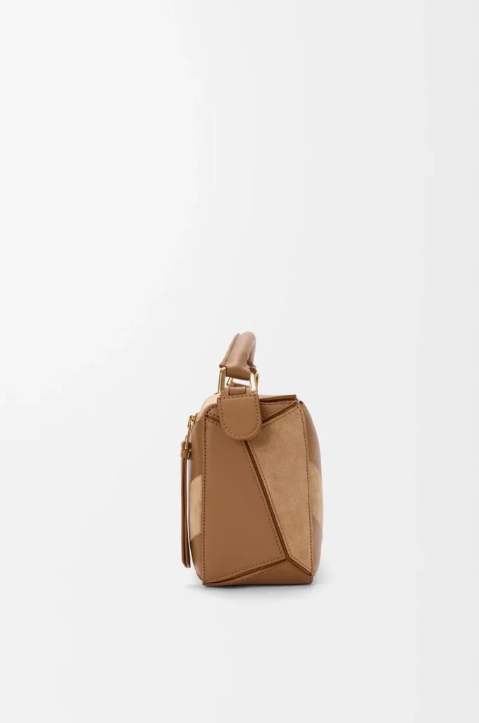 Borsa Puzzle piccola in pelle di vitello classica e pelle scamosciata Oak Borsa Puzzle piccola in pelle di vitello classica e pelle scamosciata Oak