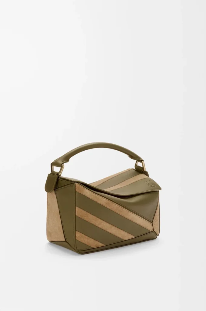 Borsa Puzzle piccola in pelle di vitello classica e pelle scamosciata Oliva/Oro Borsa Puzzle piccola in pelle di vitello classica e pelle scamosciata Oliva/Oro