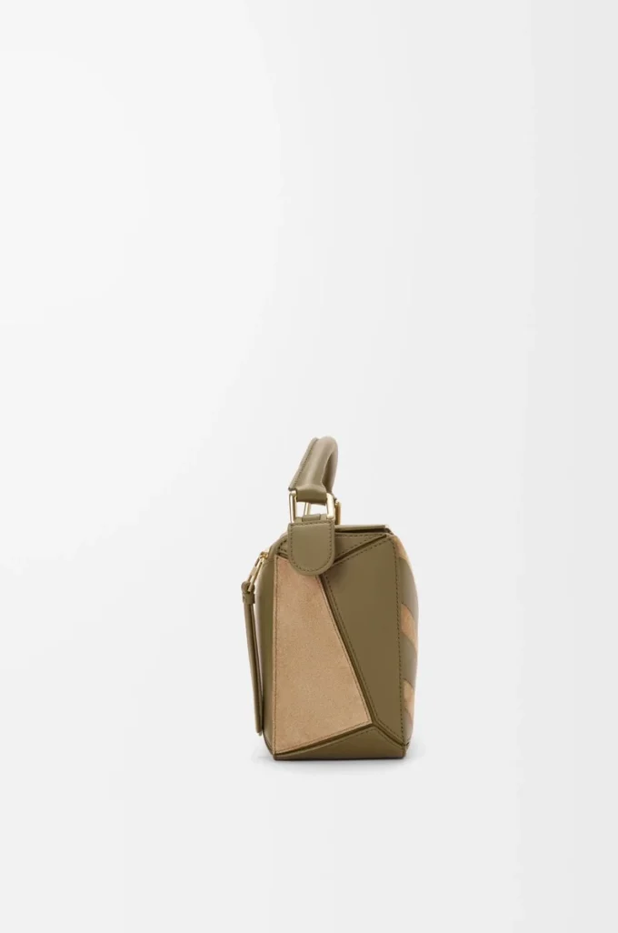Borsa Puzzle piccola in pelle di vitello classica e pelle scamosciata Oliva/Oro Borsa Puzzle piccola in pelle di vitello classica e pelle scamosciata Oliva/Oro