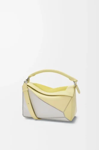 Borsa Puzzle piccola in pelle di vitello nappa grigio chiaro/citrino chiaro