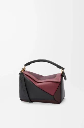 Borsa Puzzle piccola in pelle di vitello nappa Nero/Borgogna