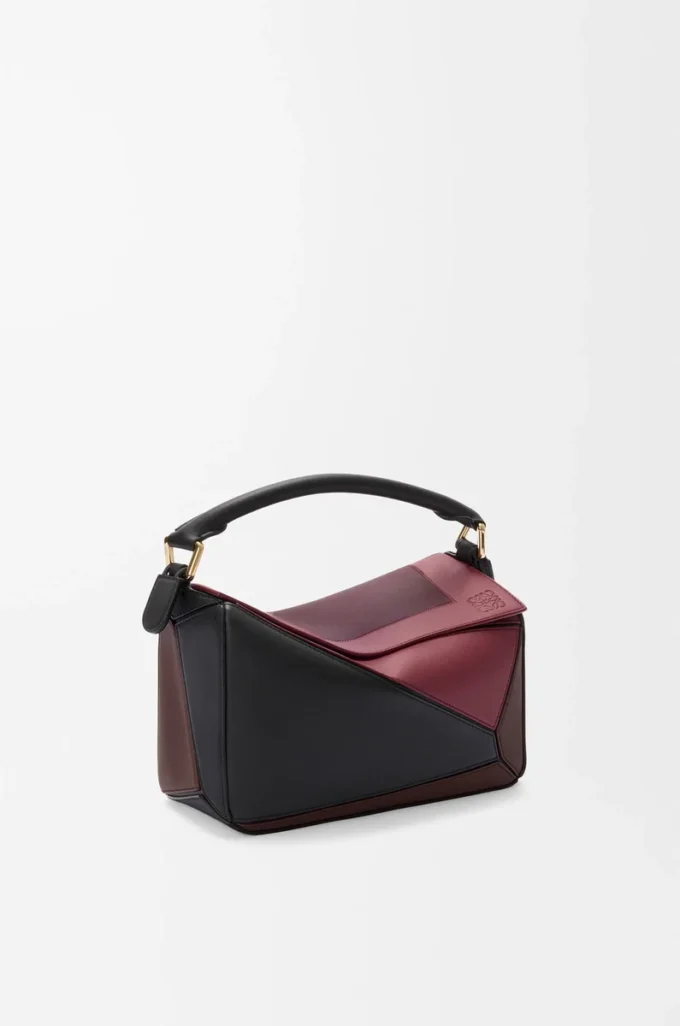 Borsa Puzzle piccola in pelle di vitello nappa Nero/Borgogna Borsa Puzzle piccola in pelle di vitello nappa Nero/Borgogna