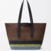 Borsa Shopper pieghevole in rafia Marrone/Multicolore