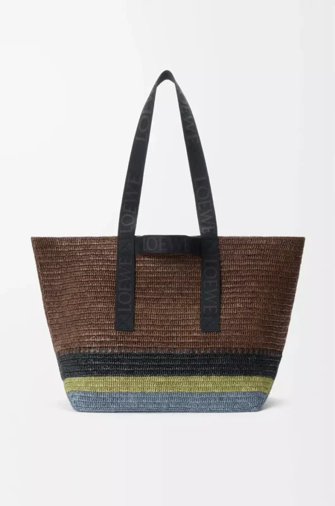 Borsa Shopper pieghevole in rafia Marrone/Multicolore