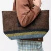 Borsa Shopper pieghevole in rafia Marrone/Multicolore