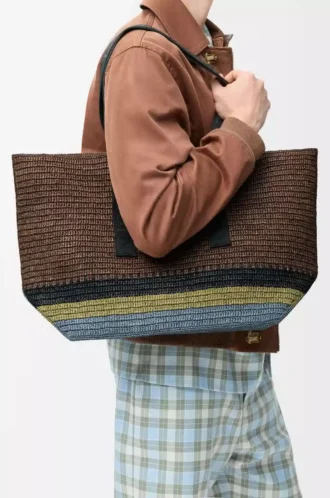 Borsa Shopper pieghevole in rafia Marrone/Multicolore