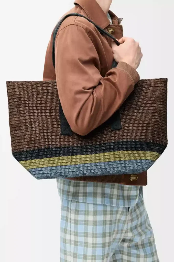 Borsa Shopper pieghevole in rafia Marrone/Multicolore