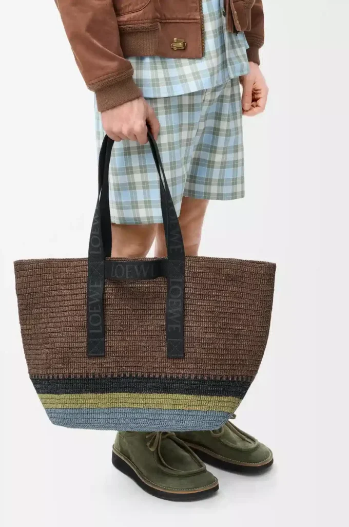 Borsa Shopper pieghevole in rafia Marrone/Multicolore