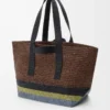 Borsa Shopper pieghevole in rafia Marrone/Multicolore