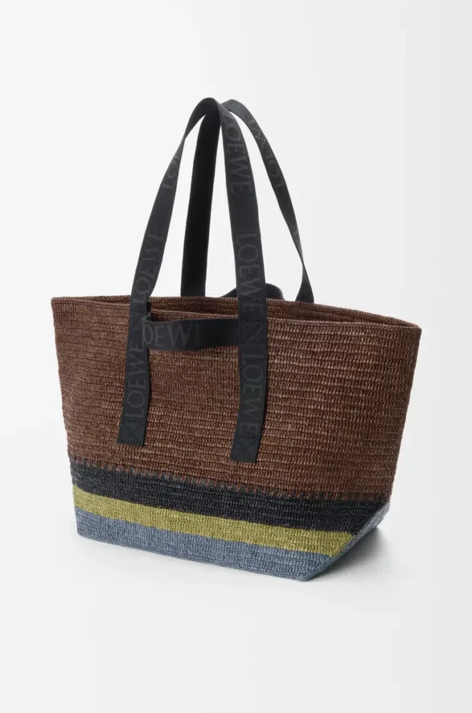 Borsa Shopper pieghevole in rafia Marrone/Multicolore