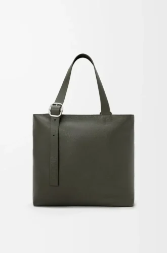 Borsa tote con chiusura a zip Loop in morbida pelle di vitello martellata Dark Khaki