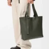 Borsa tote con chiusura a zip Loop in morbida pelle di vitello martellata Dark Khaki