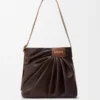 Borsa tote drappeggiata in morbida pelle di agnello nappa Marrone scuro Borsa tote drappeggiata in morbida pelle di agnello nappa Marrone scuro