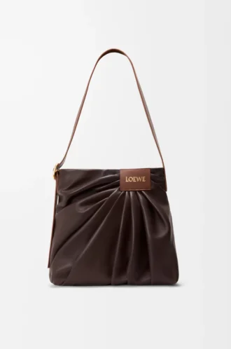 Borsa tote drappeggiata in morbida pelle di agnello nappa Marrone scuro