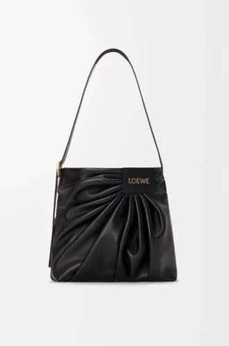 Borsa tote drappeggiata in morbida pelle di agnello nappa Nero