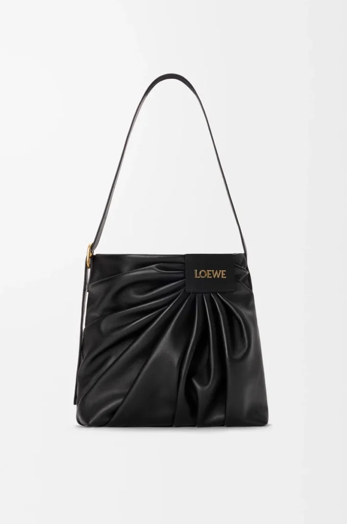 Borsa tote drappeggiata in morbida pelle di agnello nappa Nero