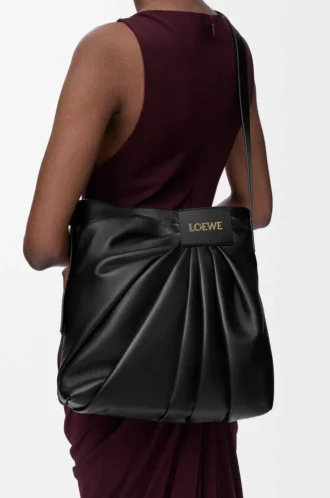 Borsa tote drappeggiata in morbida pelle di agnello nappa Nero