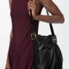 Borsa tote drappeggiata in morbida pelle di agnello nappa Nero
