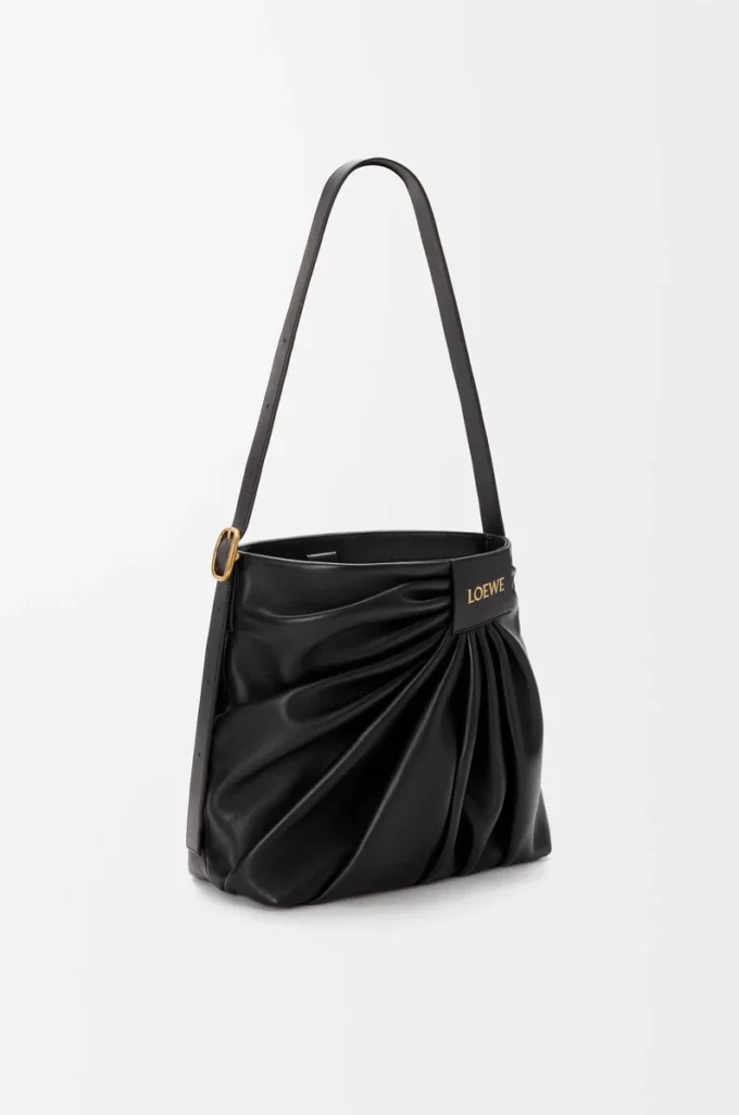 Borsa tote drappeggiata in morbida pelle di agnello nappa Nero