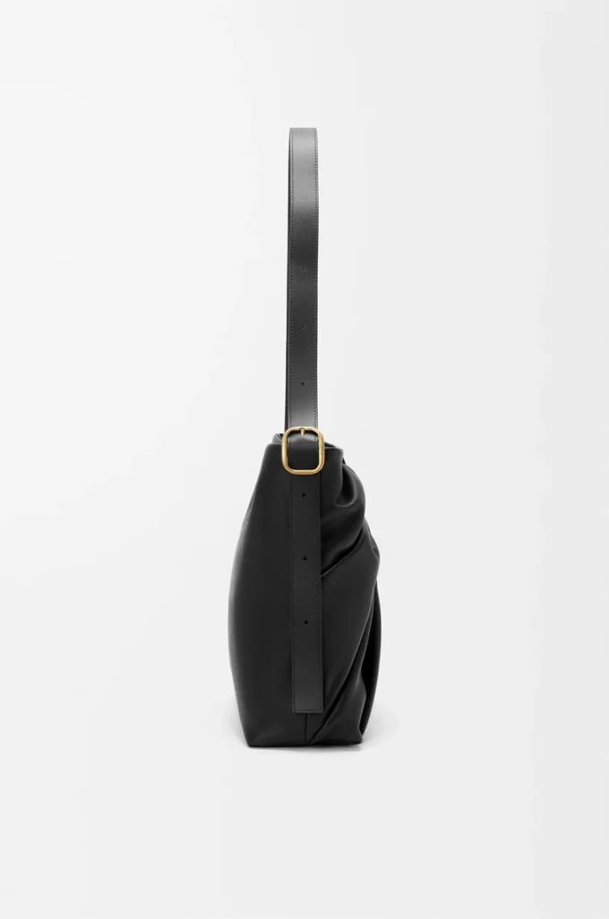 Borsa tote drappeggiata in morbida pelle di agnello nappa Nero