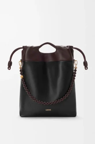 Borsa tote Flamenco in morbida pelle di agnello nappa Nero/Castagna scuro