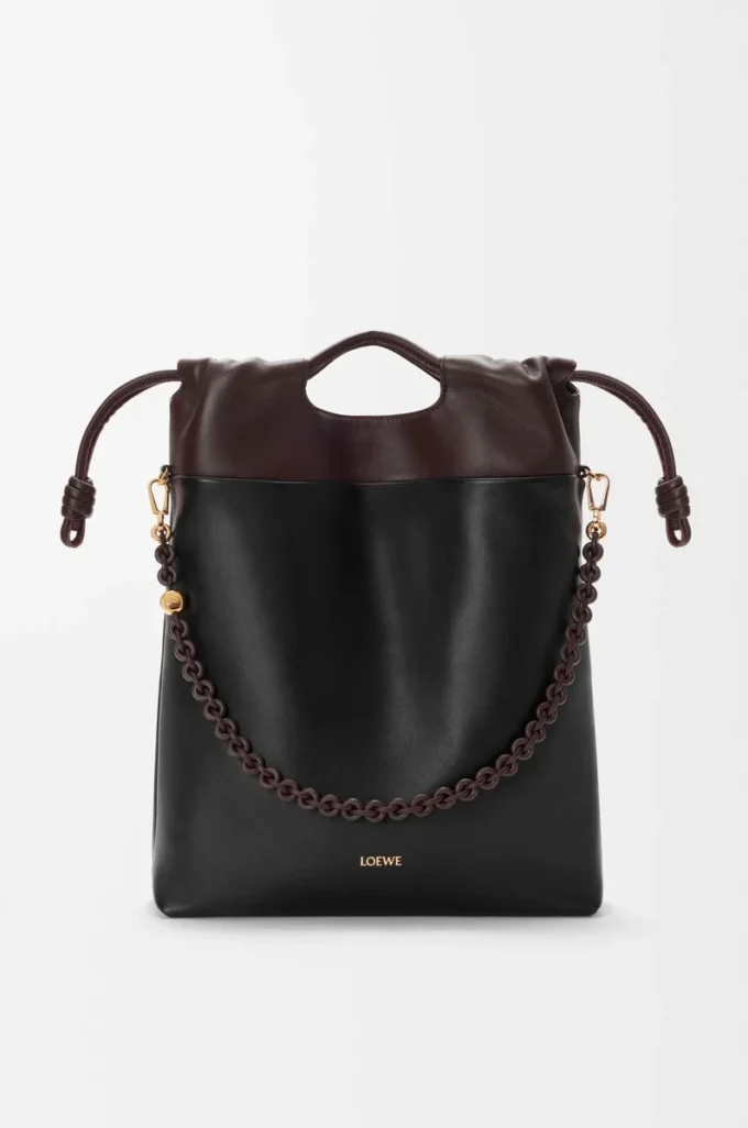 Borsa tote Flamenco in morbida pelle di agnello nappa Nero/Castagna scuro Borsa tote Flamenco in morbida pelle di agnello nappa Nero/Castagna scuro