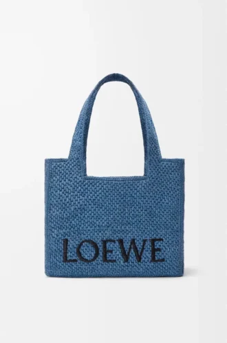 Borsa tote LOEWE Font media in rafia Azzurro