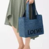 Borsa tote LOEWE Font media in rafia Azzurro Borsa tote LOEWE Font media in rafia Azzurro