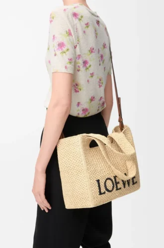 Borsa tote LOEWE Font media in rafia naturale