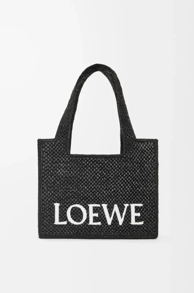 Borsa tote LOEWE Font media in rafia nera Borsa tote LOEWE Font media in rafia nera