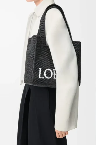 Borsa tote LOEWE Font media in rafia nera