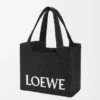 Borsa tote LOEWE Font media in rafia nera Borsa tote LOEWE Font media in rafia nera