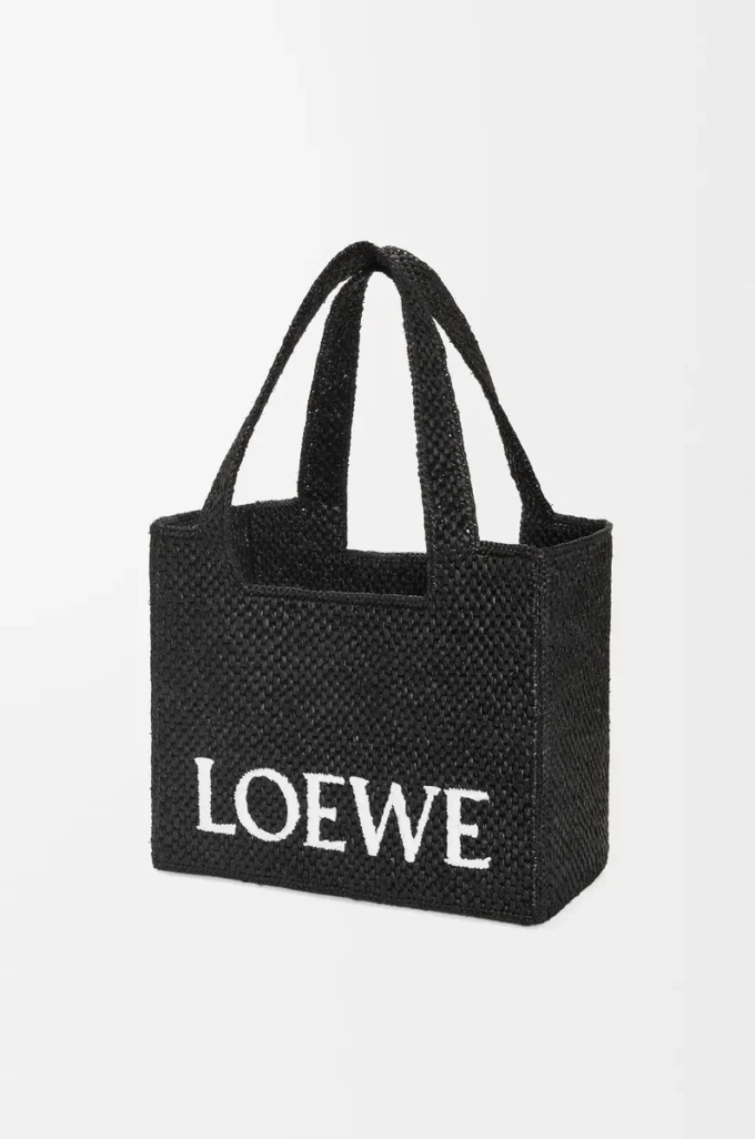 Borsa tote LOEWE Font media in rafia nera Borsa tote LOEWE Font media in rafia nera