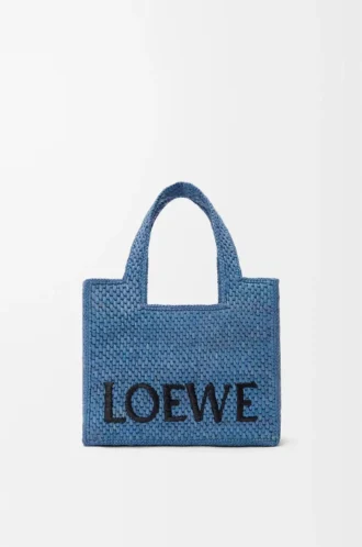 Borsa tote LOEWE Font piccola in rafia Azzurro Borsa tote LOEWE Font piccola in rafia Azzurro