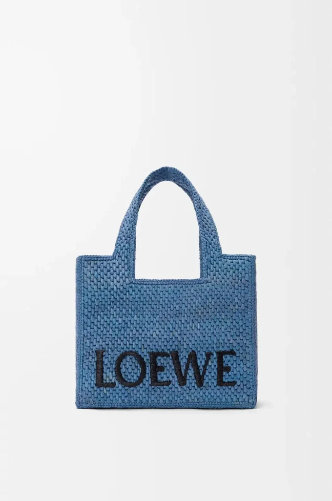 Borsa tote LOEWE Font piccola in rafia Azzurro Borsa tote LOEWE Font piccola in rafia Azzurro