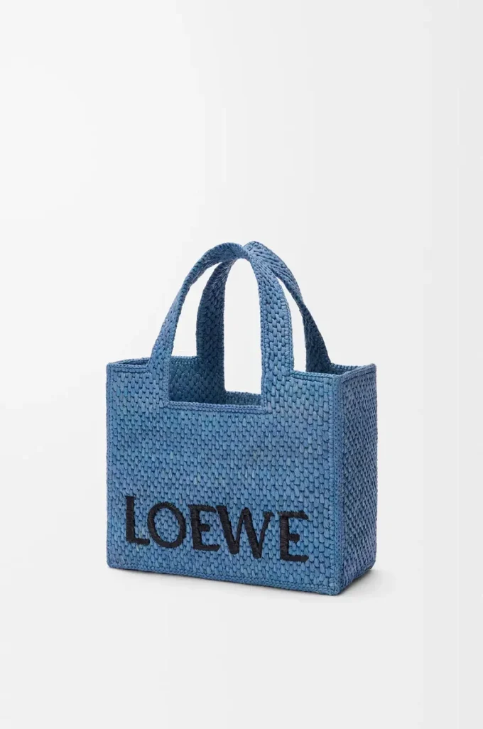 Borsa tote LOEWE Font piccola in rafia Azzurro Borsa tote LOEWE Font piccola in rafia Azzurro