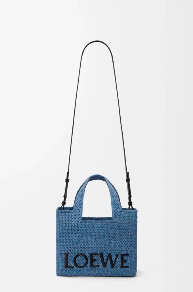 Borsa tote LOEWE Font piccola in rafia Azzurro Borsa tote LOEWE Font piccola in rafia Azzurro
