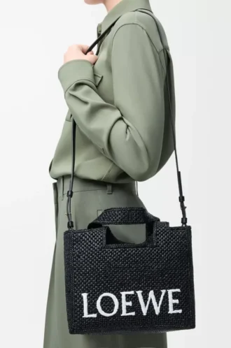 Borsa tote LOEWE Font piccola in rafia Nero Borsa tote LOEWE Font piccola in rafia Nero