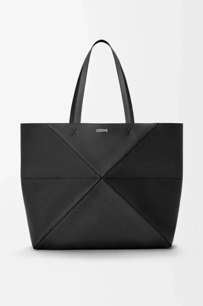 Borsa tote Puzzle Fold grande orizzontale in morbida pelle di vitello martellata Nero Borsa tote Puzzle Fold grande orizzontale in morbida pelle di vitello martellata Nero