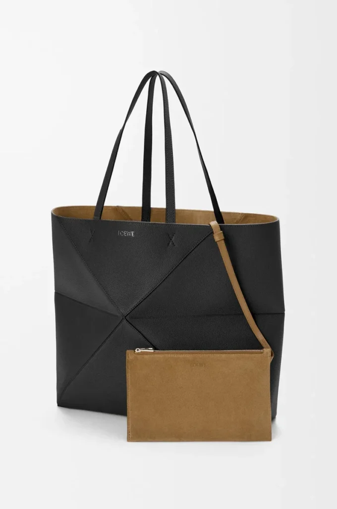 Borsa tote Puzzle Fold grande orizzontale in morbida pelle di vitello martellata Nero Borsa tote Puzzle Fold grande orizzontale in morbida pelle di vitello martellata Nero