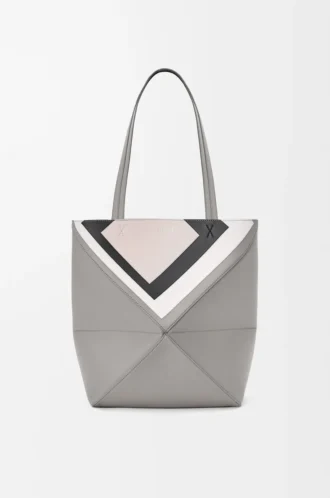 Borsa tote Puzzle Fold media in pelle di vitello nappa Grigio/Light Ghost